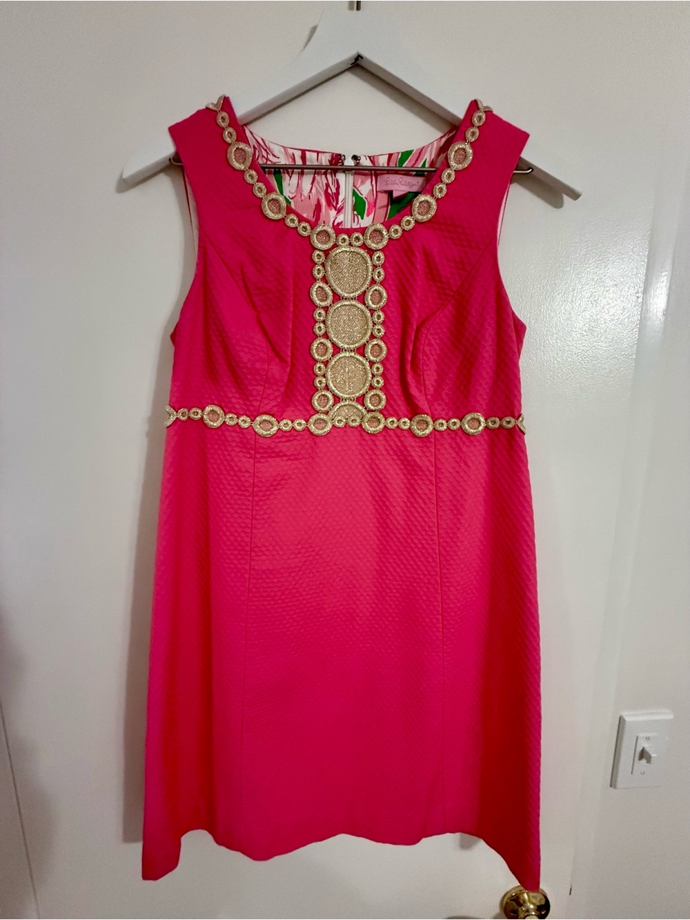 Lilly Pulitzer Hot Pink Sleeveless Dress with Gold Embellishment